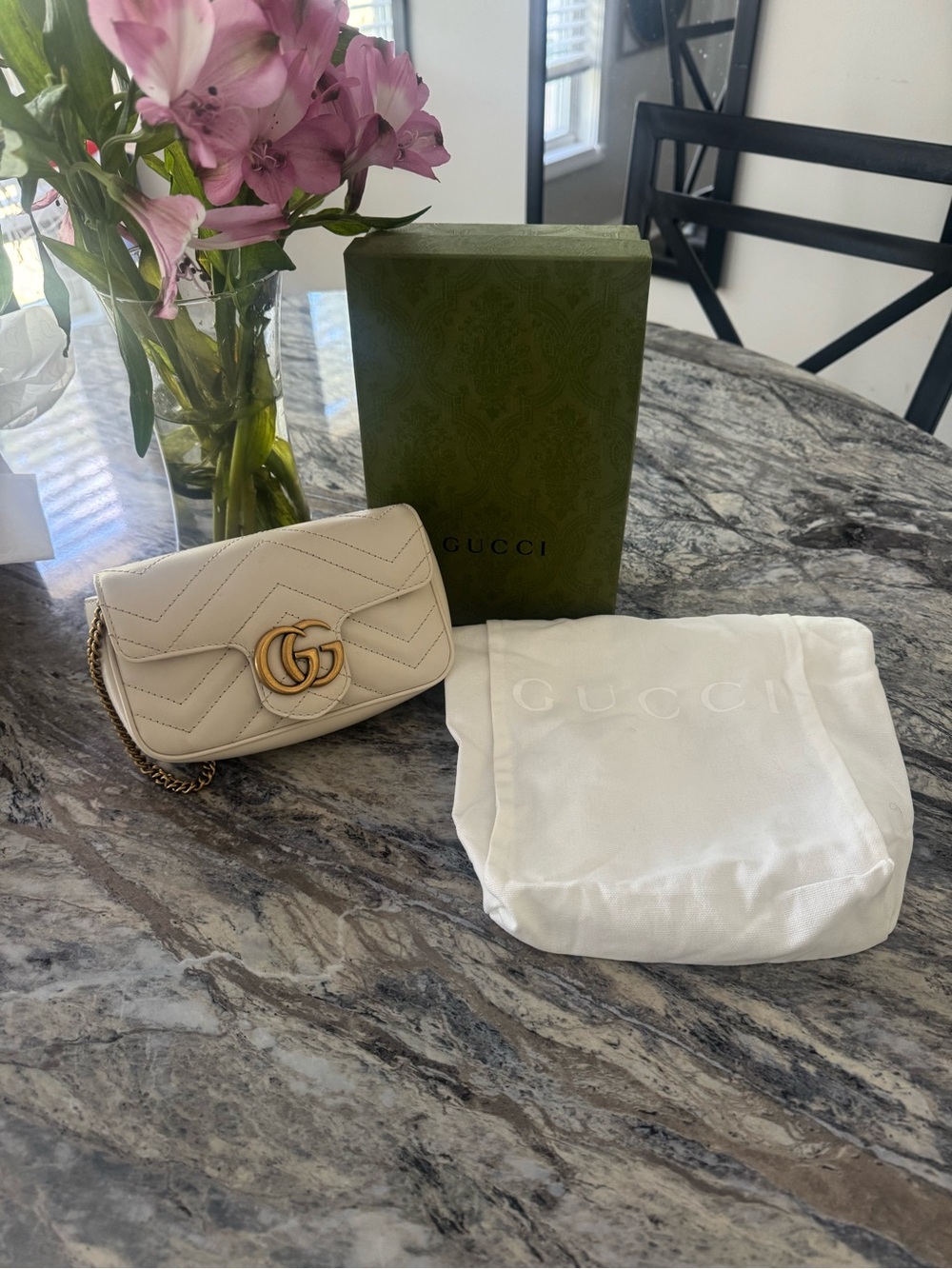 Gucci super mini Matelassé Leather Crossbody in Cream with Gold Hardware